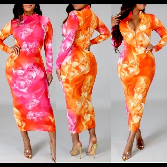 Dresses New Orange And Pink Floral Midi Dresses Poshmark